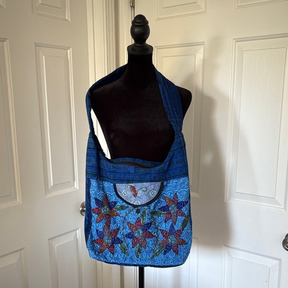 Handmade Handbags - Handmade BoHo Blue Floral Shoulder Bag